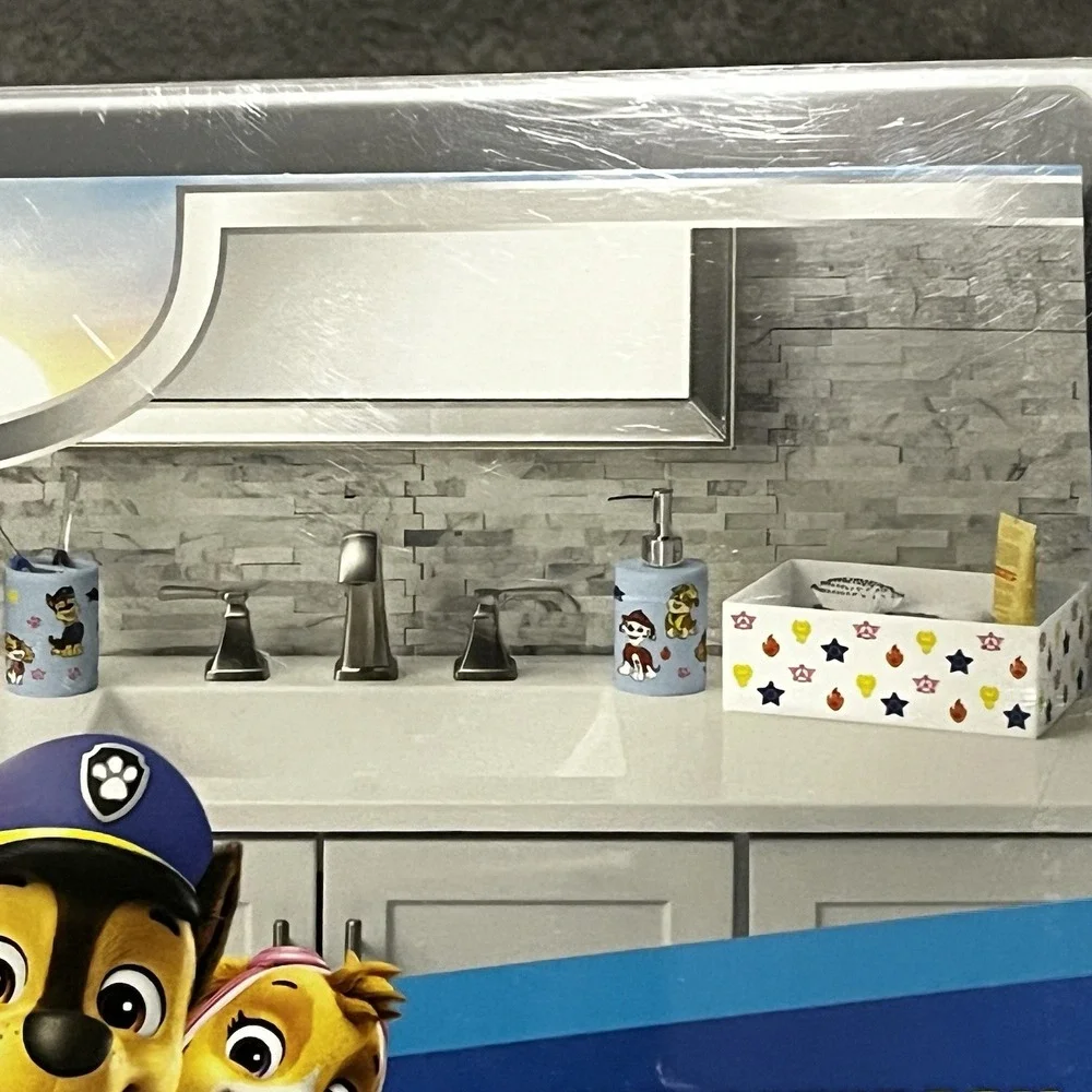 Paw Patrol 3 Pc Bathroom Accessory Set Tooth‎ Brush Holder-lotion/soap Pump-Bin